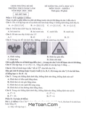 Đề Thi Giữa Kì 1 Toán 6 Năm Học 2025 - 2026 Trường THCS Ngọc Lâm, Hà Nội (Có Lời Giải)