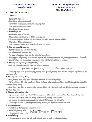Đề cương học kỳ 2 Toán 10 năm 2025 – 2026 trường THPT Yên Hòa – Hà Nội