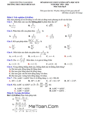 Đề Thi Giữa Học Kỳ 2 Toán Lớp 8 Năm 2025-2026: THCS Trần Bích San, Ninh Bình - Có Đáp Án Chi Tiết