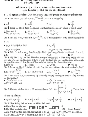 Đề Ôn Tập Toán 11 Tháng 02/2020 Trường THPT Chuyên Hà Nội – Amsterdam