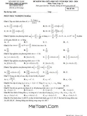 Đề Thi Giữa Kỳ 1 Toán 11 Năm 2023 - 2024 Trường THPT Lê Hoàn - Hà Nam