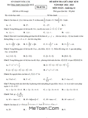 Đề Thi Giữa Kì 2 Toán 12 Năm 2022 - 2023 Trường THPT Nguyễn Huệ - Đắk Lắk
