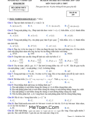 Đề thi HK1 Toán 11 năm học 2019 - 2020 sở GD&ĐT Bình Phước