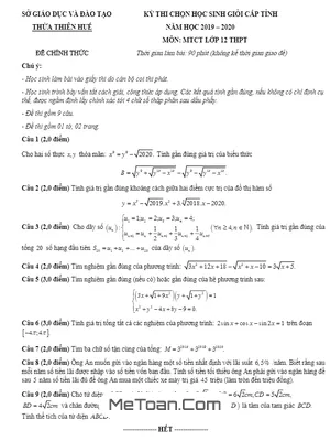 Đề thi chọn học sinh giỏi MTCT 12 năm học 2019 - 2020 Sở GD&ĐT Thừa Thiên Huế