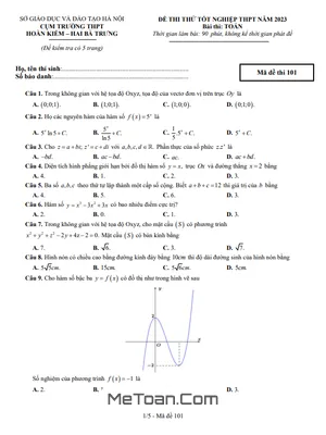 Đề thi thử Toán TN THPT 2023 cụm trường THPT Hoàn Kiếm – Hai Bà Trưng – Hà Nội