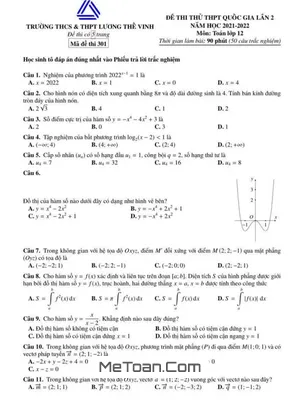 Đề thi thử THPT Quốc gia 2022 môn Toán lần 2 trường Lương Thế Vinh – Hà Nội