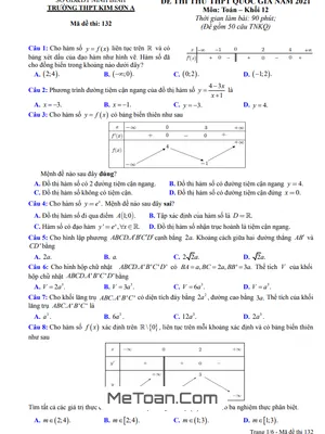 Đề thi thử Toán THPT Quốc gia 2021 trường THPT Kim Sơn A - Ninh Bình