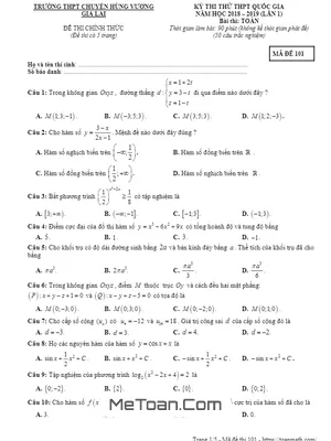 Đề thi thử Toán THPT Quốc gia 2019 lần 1 trường chuyên Hùng Vương – Gia Lai