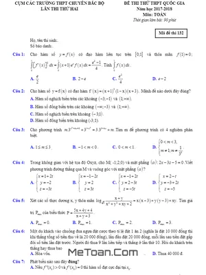 Đề thi thử Toán THPT Quốc gia 2018 cụm các trường THPT chuyên Bắc Bộ lần 2