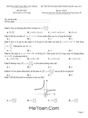 Đề thi thử THPT Quốc gia 2017 môn Toán trường THPT Nguyễn Văn Thoại – An Giang có lời giải