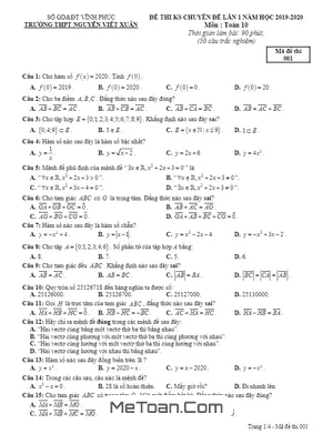 Đề KSCL Toán 10 lần 1 năm 2019 – 2020 trường Nguyễn Viết Xuân – Vĩnh Phúc