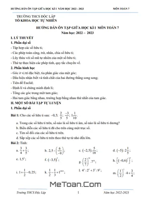 Đề cương ôn tập giữa kì 1 Toán 7 năm 2022 - 2023 trường THCS Độc Lập - Thái Nguyên