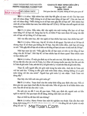 Đề Giao Lưu Học Sinh Giỏi Toán 6 Năm 2017 - 2018 Phòng GD&ĐT Thành Phố Thái Nguyên
