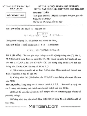 Đề Lập Đội Tuyển Thi HSG QG Môn Toán THPT Năm 2024 - 2025 Sở GD&ĐT Tiền Giang