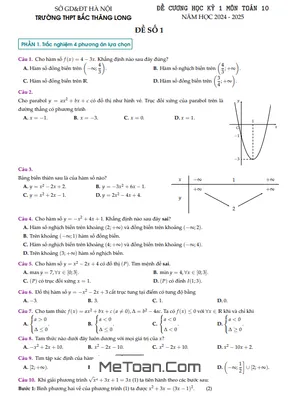 Đề Cương Ôn Tập Học Kì 1 Toán 10 Năm 2024 - 2025 Trường THPT Bắc Thăng Long - Hà Nội