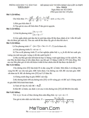 Đề khảo sát Toán vào lớp 10 năm 2025 - 2026 phòng GD&ĐT Tiền Hải - Thái Bình