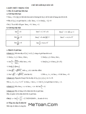 Tài Liệu Giới Hạn Dãy Số Lớp 11: Trọng Tâm Lý Thuyết & Bài Tập Có Lời Giải