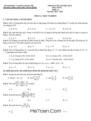 Ôn Tập Học Kì 2 Toán 11 Năm 2021 - 2022 Trường THPT Trần Phú - Hà Nội