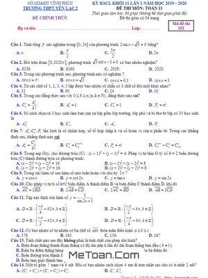 Đề KSCL Toán 11 Lần 1 Năm 2019 – 2020 Trường THPT Yên Lạc 2 – Vĩnh Phúc