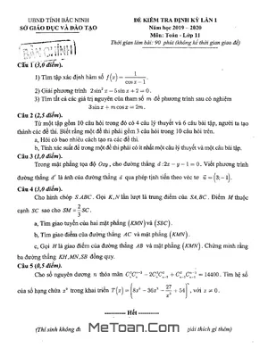 Đề kiểm tra định kỳ lần 1 Toán 11 năm 2019 – 2020 sở GD&ĐT Bắc Ninh