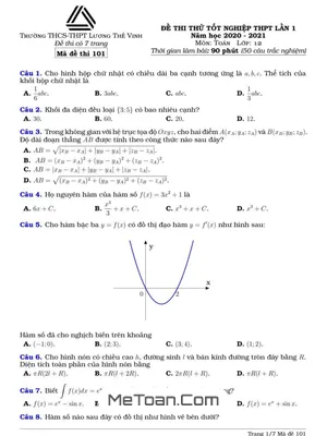 Đề thi thử Toán tốt nghiệp THPT 2021 lần 1 trường Lương Thế Vinh - Hà Nội (Mã đề 101)