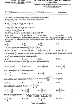 Đề thi thử THPT Quốc gia 2020 môn Toán sở GD&ĐT Bắc Ninh