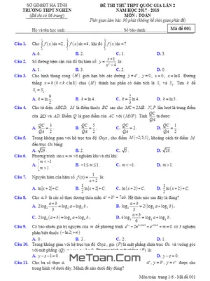 Đề thi thử Toán THPTQG 2018 trường THPT Nghèn – Hà Tĩnh lần 2 có đáp án - luyệntap247