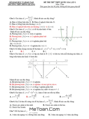 Đề Thi Thử THPT Quốc Gia 2017 Môn Toán - Trường THPT Hồng Quang Hải Dương Lần 1