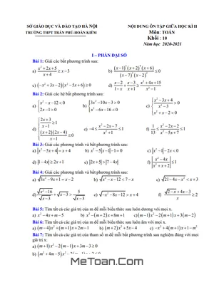 Ôn Tập Giữa Kì 2 Toán 10 Năm 2020 - 2021 Trường THPT Trần Phú - Hà Nội