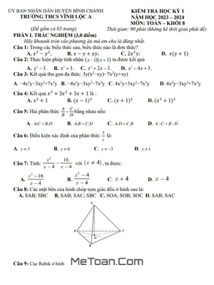 Trọn Bộ 16 Đề Thi Tham Khảo Cuối Kì 1 Toán 8 Năm 2023 - 2024 Phòng GD&ĐT Bình Chánh - TP HCM