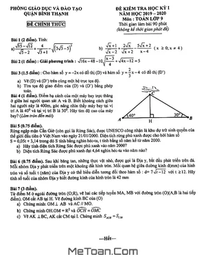 Đề thi HK1 Toán 9 năm 2019 - 2020 phòng GD&ĐT Bình Thạnh - TP HCM