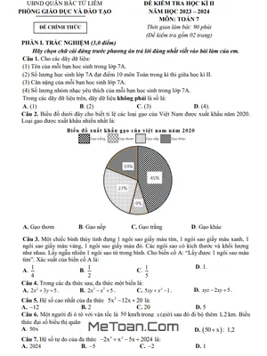 Đề thi học kì 2 Toán 7 năm 2023 - 2024 phòng GD&ĐT Bắc Từ Liêm - Hà Nội