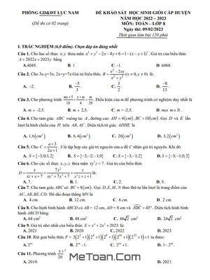 Đề thi học sinh giỏi huyện Toán 8 năm 2022 - 2023 phòng GD&ĐT Lục Nam - Bắc Giang