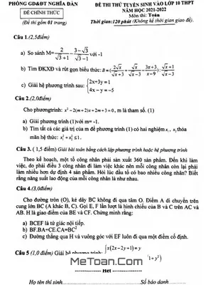 Đề thi thử Toán vào lớp 10 năm 2021 - 2022 phòng GD&ĐT Nghĩa Đàn - Nghệ An