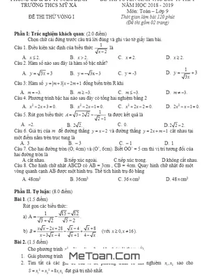 Đề thi thử vào lớp 10 môn Toán năm 2018 - 2019 trường THCS Mỹ Xá - Nam Định