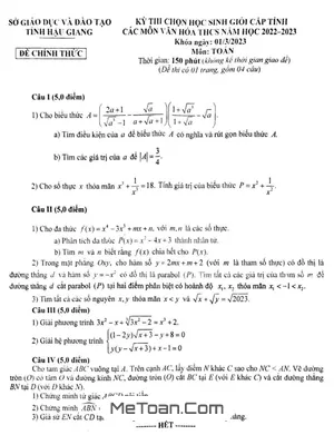 Đề thi học sinh giỏi cấp tỉnh môn Toán THCS năm 2022 - 2023 sở GD&ĐT Hậu Giang