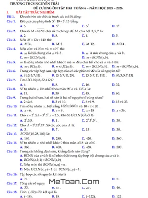 Đề cương HK1 Toán 6 năm 2025 – 2026 trường THCS Nguyễn Trãi – Hà Nội