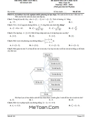 Đề Thi Giữa Học Kì 2 Môn Toán 10 Năm Học 2024-2025 Trường THPT Yên Mô A, Ninh Bình