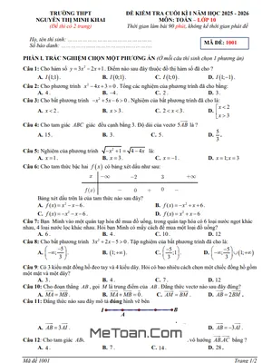 Đề Cuối Kì 1 Toán 10 năm 2025 – 2026 trường THPT Nguyễn Thị Minh Khai – Hà Tĩnh