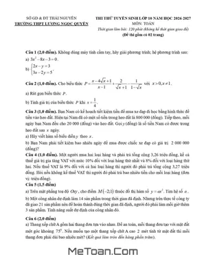 Đề Thi Thử Vào Lớp 10 Môn Toán Năm Học 2026 – 2027 Trường Lương Ngọc Quyến – Thái Nguyên