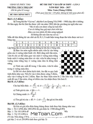 Đề Thi Thử Toán Lớp 10 - Trường THCS Thọ Lộc (Hà Nội) - Lần 3 (2026-2027)