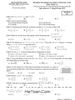 Đề khảo sát đầu năm Toán 11 năm 2019 – 2020 trường Lương Tài 2 – Bắc Ninh