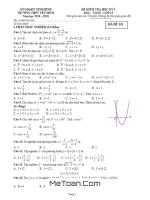 Đề thi học kỳ 1 Toán 10 năm học 2018 - 2019 trường Yên Mô B - Ninh Bình