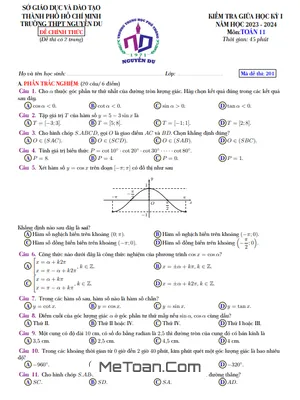 Đề giữa học kỳ 1 Toán 11 năm 2023 - 2024 trường THPT Nguyễn Du - TP HCM