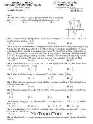 Đề khảo sát lần 1 Toán 12 năm 2023 – 2024 trường THPT Đinh Tiên Hoàng – Hà Nội