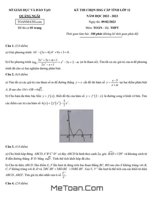 Đề thi chọn HSG cấp tỉnh Toán 12 năm 2022 - 2023 sở GD&ĐT Quảng Ngãi