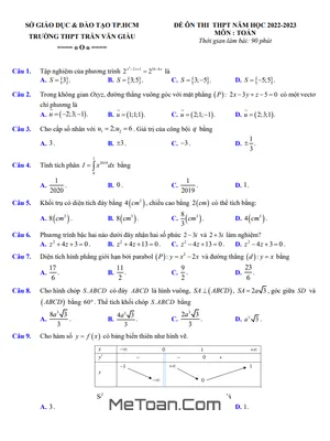 Đề ôn thi TN THPT 2023 môn Toán trường THPT Trần Văn Giàu – TP HCM