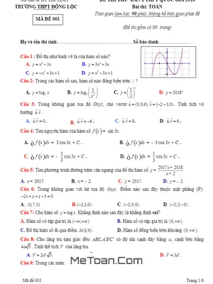Đề thi thử THPT Quốc gia 2018 môn Toán trường THPT Đồng Lộc - Hà Tĩnh lần 2 có đáp án