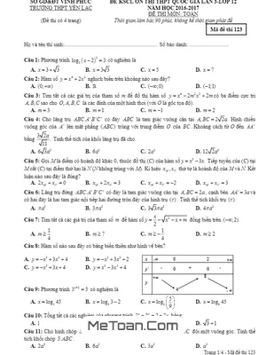 Đề Thi Thử THPT Quốc Gia 2017 Môn Toán Trường THPT Yên Lạc - Vĩnh Phúc Lần 3