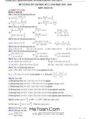Đề Cương HK2 Toán 10 Năm 2019 - 2020 Trường Nguyễn Bỉnh Khiêm - Gia Lai